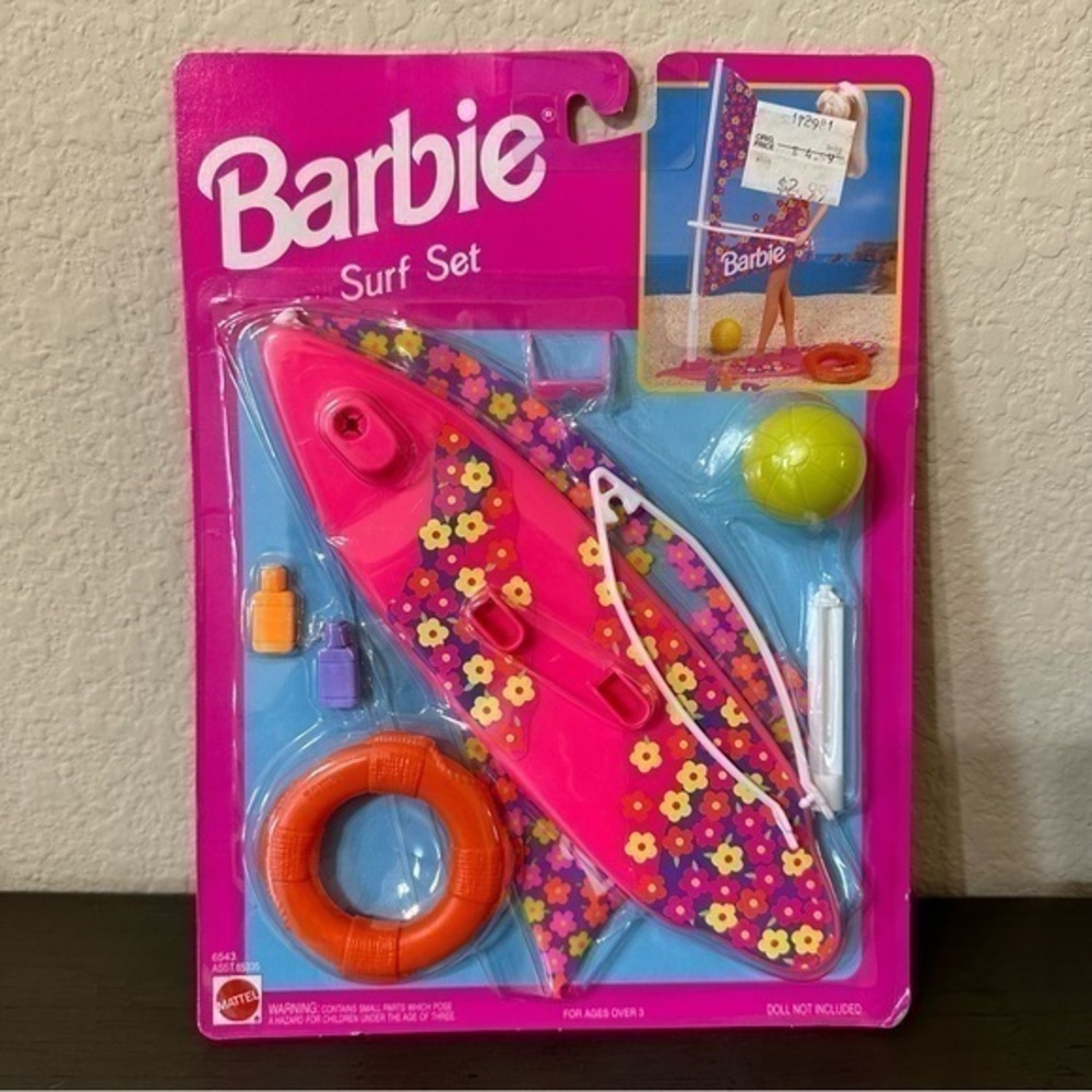 Barbie Surf Set Vintage 1993 Surfboard Beach Ball Tube Life Ring Sunglasses New